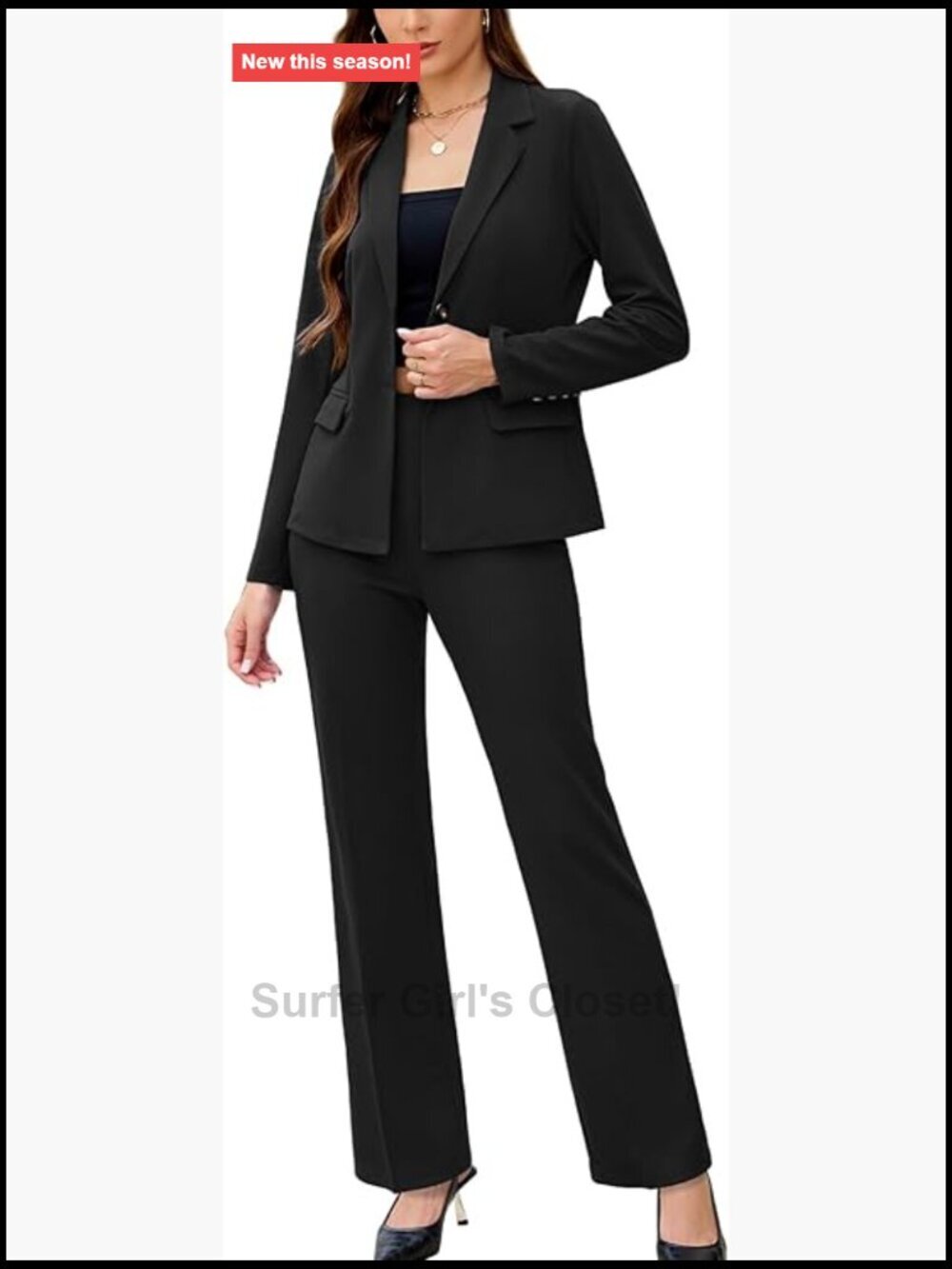2 Piece Pant Suit Business Professional Blazer Straight Leg Pantsuit Office